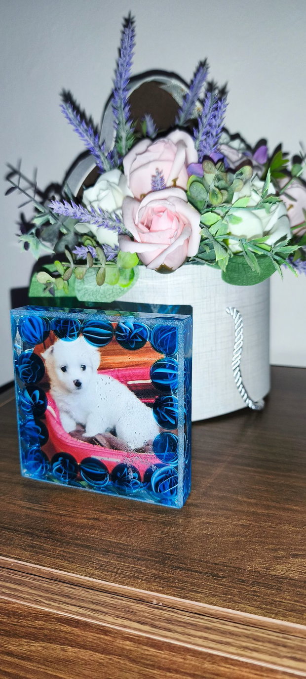 Decorațiune unicat din rășină cu fotografie iluminare LED