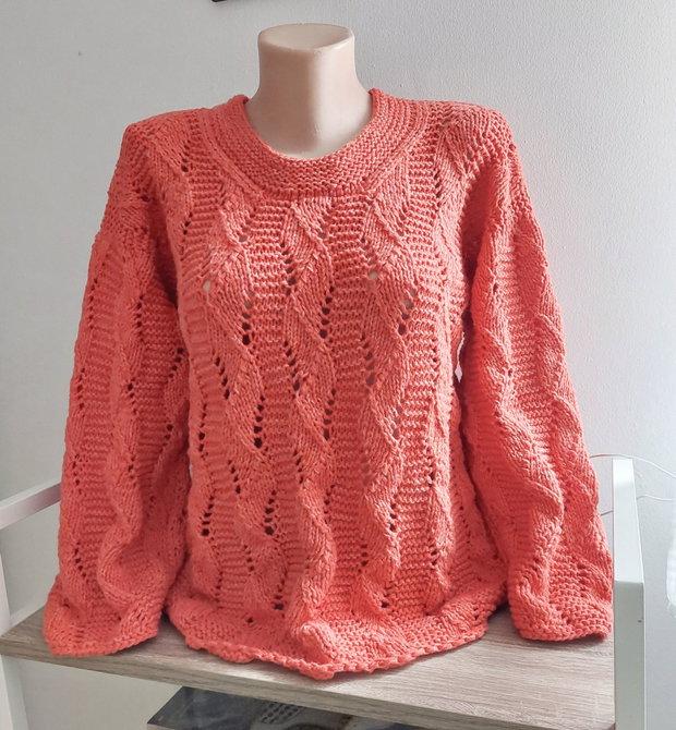 Bluza pulover tricotat manual coral