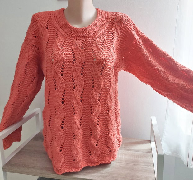 Bluza pulover tricotat manual coral