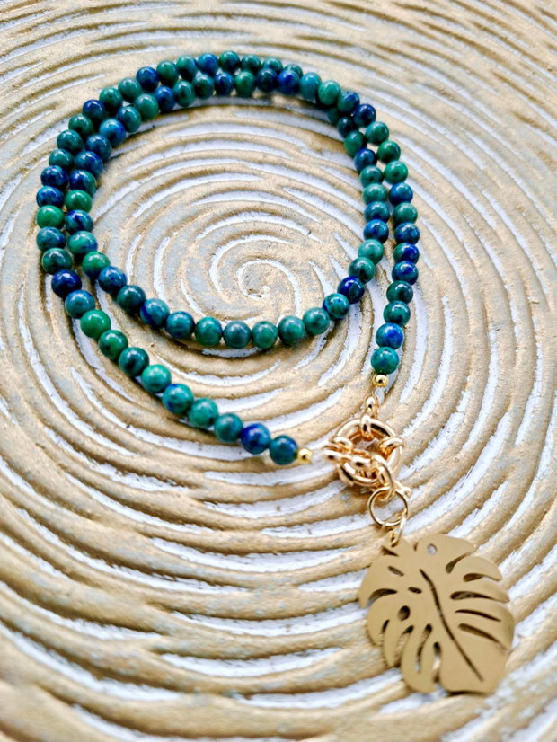 Colier CHOKER azurit & frunza aurie