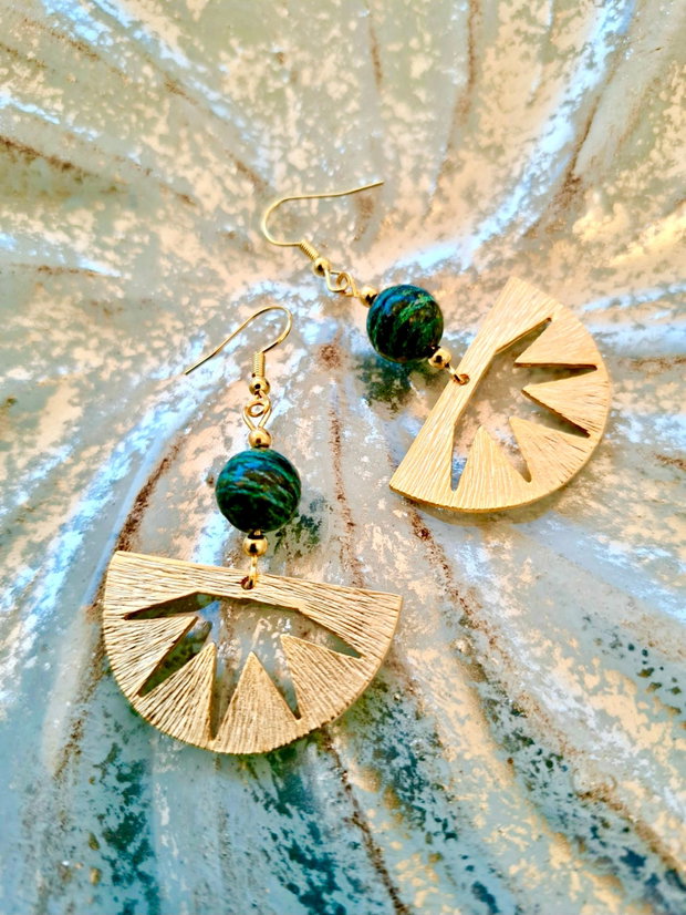 Cercei Boho Zamac aurit & serpentin natural