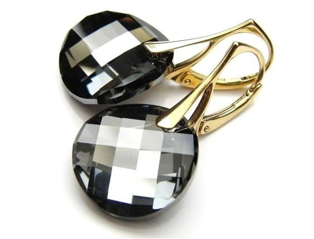 Cercei Cristale Swarovski si argint 925 aurit - CE292.1a - cercei Swarovski, cadou iubita, cercei ocazie, cadou romantic, cercei cadou, cadou sotie, cercei negri, cercei nasa
