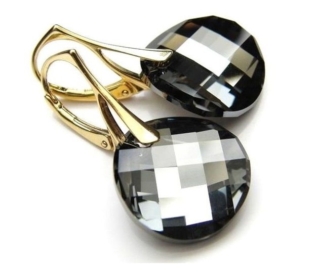 Cercei Cristale Swarovski si argint 925 aurit - CE292.1a - cercei Swarovski, cadou iubita, cercei ocazie, cadou romantic, cercei cadou, cadou sotie, cercei negri, cercei nasa