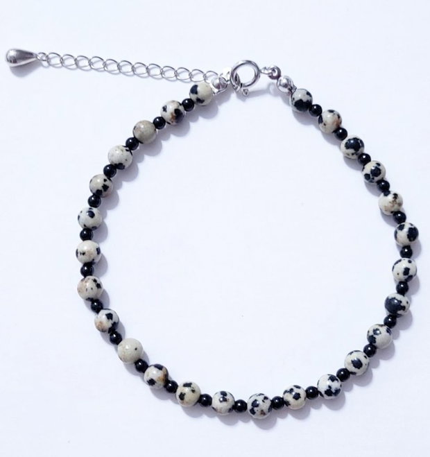 Bratara argint 925 cu jasp dalmatian si spinel
