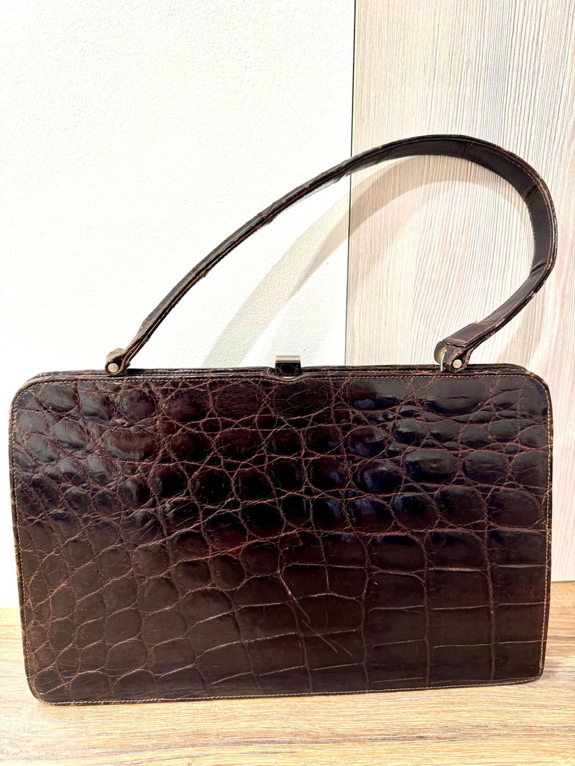 GEANTA PIELE NATURALA CROCODIL ,ELEGANTA,VINTAGE ANII 50