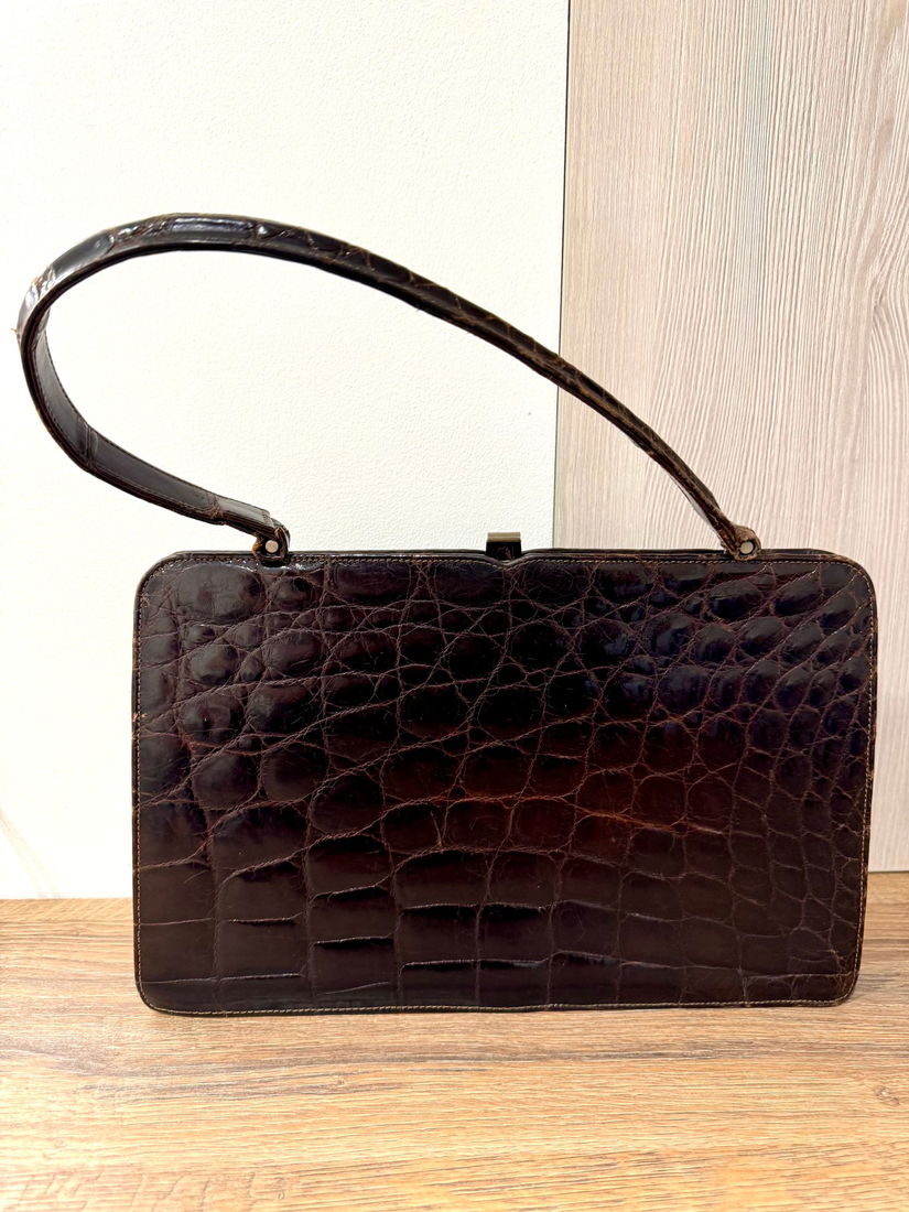 GEANTA PIELE NATURALA CROCODIL ,ELEGANTA,VINTAGE ANII 50