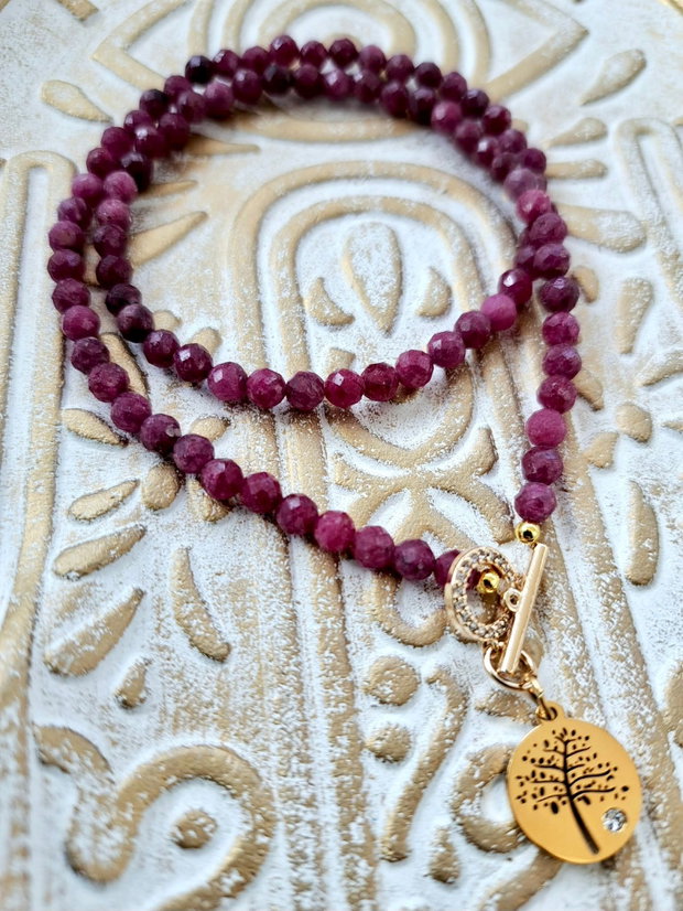 Colier CHOKER RUBIN natural & copacul vietii