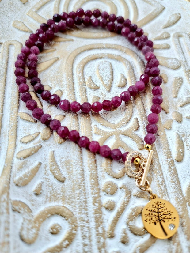 Colier CHOKER RUBIN natural & copacul vietii