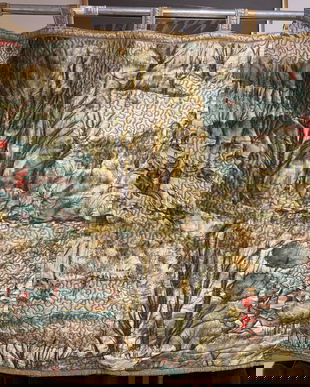 TAPISERIE PE MATASE ,VINTAGE, MATLASATA, SCENA DE VANATOARE,SUPERBA