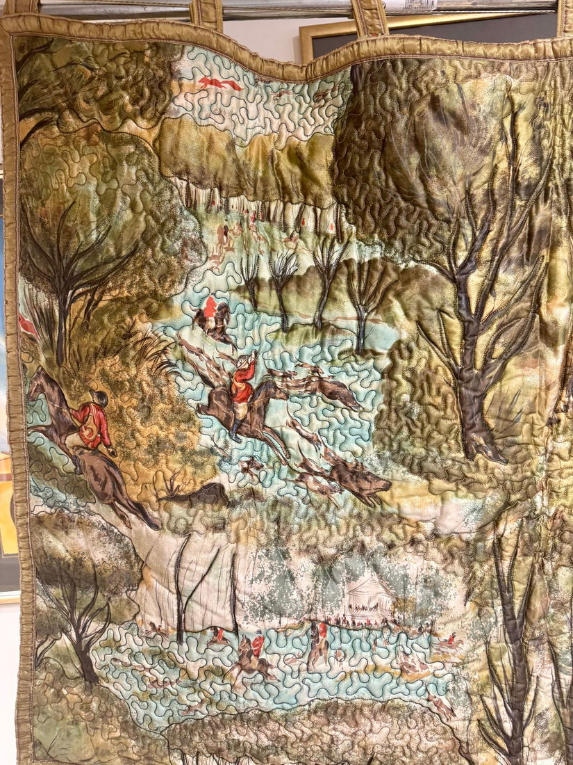 TAPISERIE PE MATASE ,VINTAGE, MATLASATA, SCENA DE VANATOARE,SUPERBA