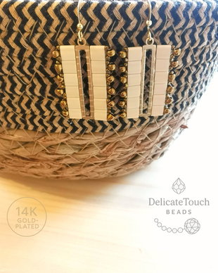 Cercei Dangle cu Myiuki Tila crem si bronz, cercei unici designer