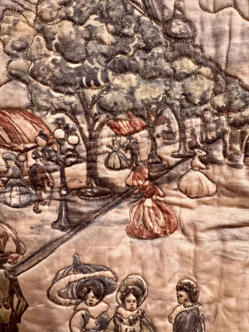 TAPISERIE PE MATASE ELEGANTA SCENA DE GEN CHAMPS ELYSEE PARIS PIESA DE COLECTIE