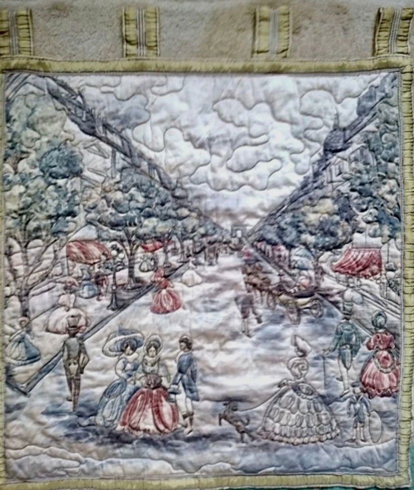 TAPISERIE PE MATASE ELEGANTA SCENA DE GEN CHAMPS ELYSEE PARIS PIESA DE COLECTIE