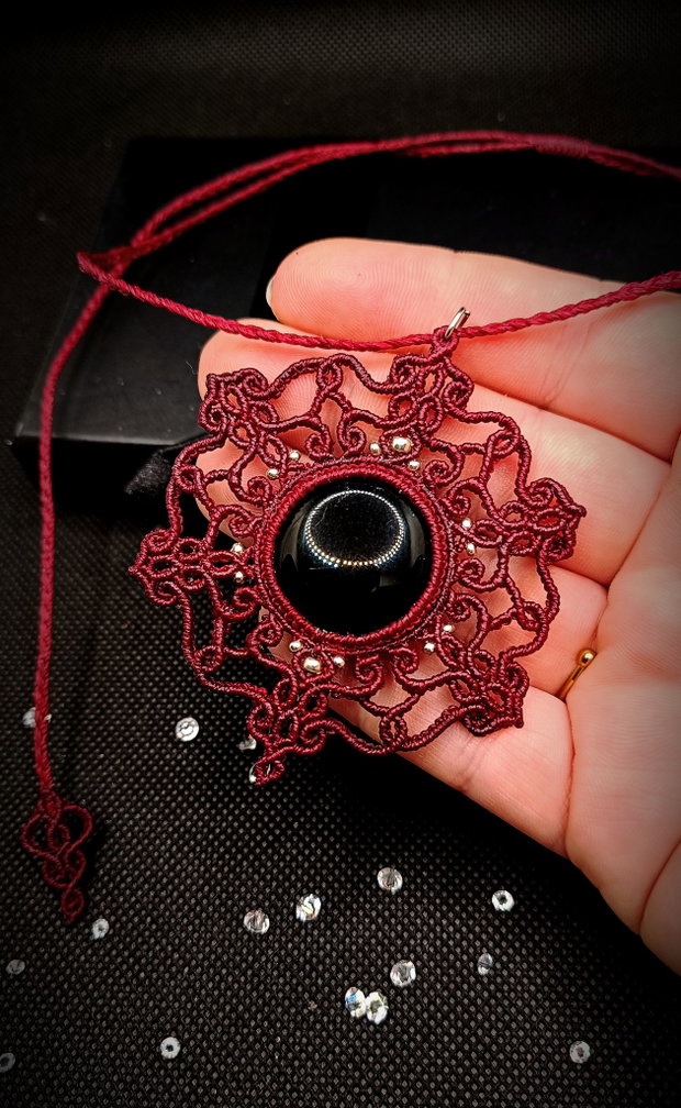 Pandantiv Talisman Micromacrame Mandala Onix