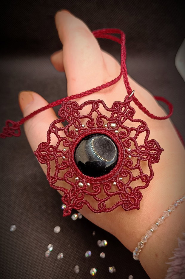 Pandantiv Talisman Micromacrame Mandala Onix