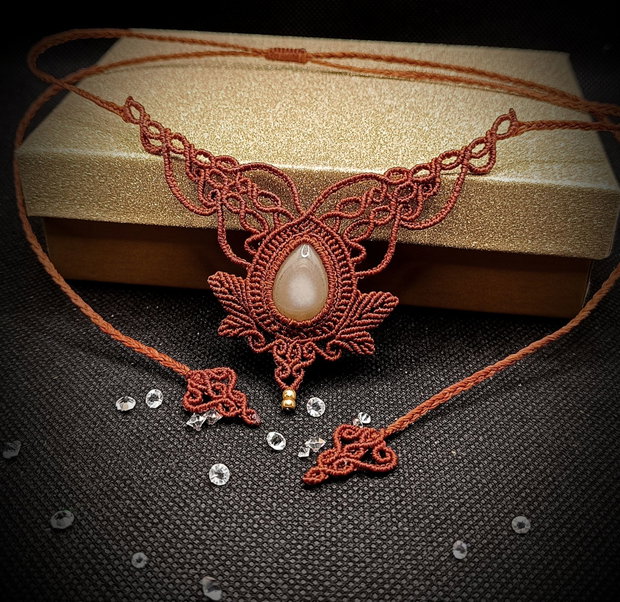 Colier Frunze Micromacrame Cristal Agata