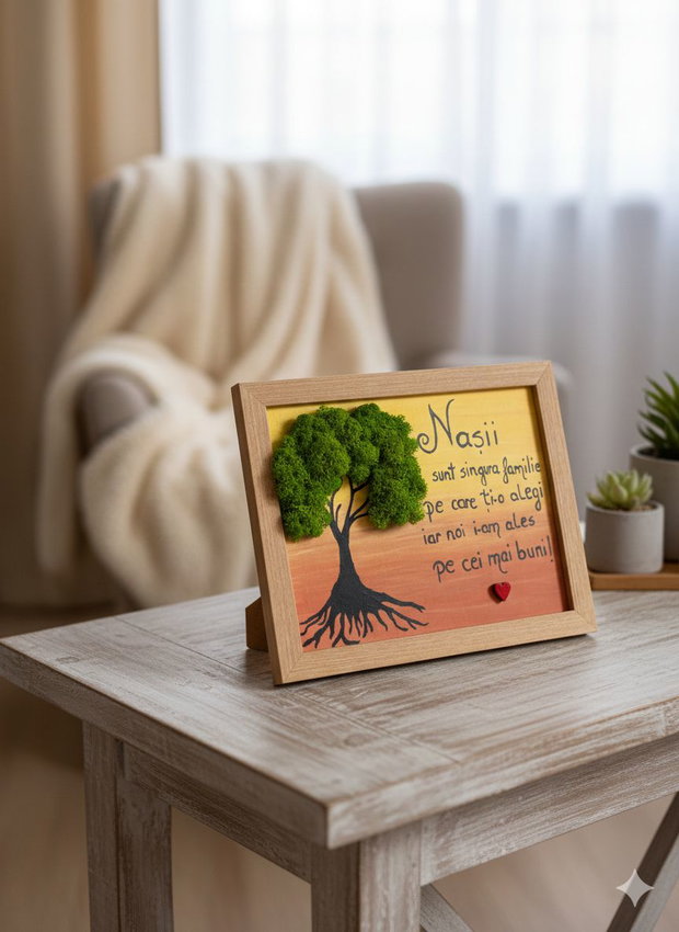Tablou handmade personalizat Cadou nasi / fini / familie din pietre, licheni, lemn