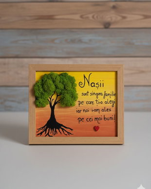 Tablou handmade personalizat Cadou nasi / fini / familie din pietre, licheni, lemn