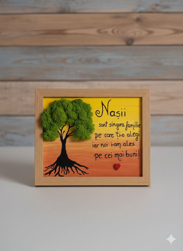 Tablou handmade personalizat Cadou nasi / fini / familie din pietre, licheni, lemn
