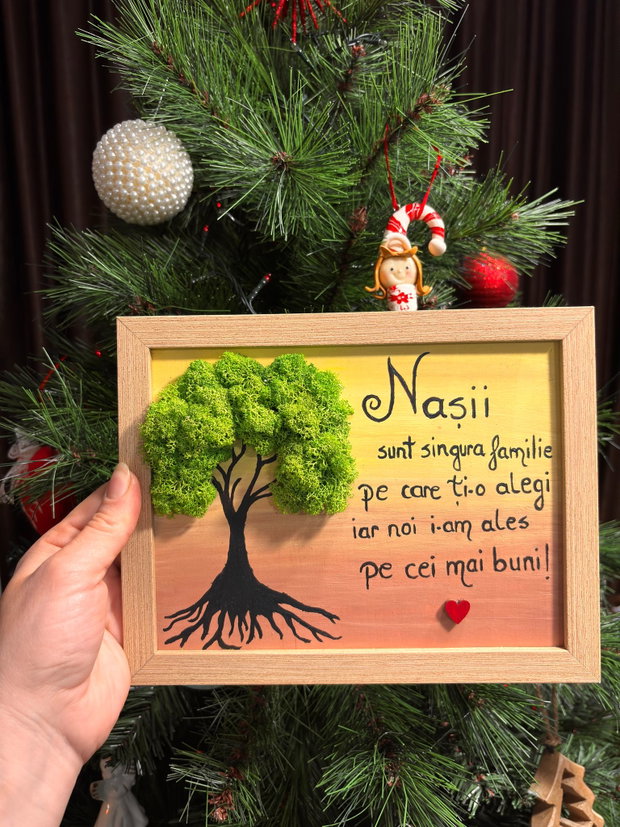 Tablou handmade personalizat Cadou nasi / fini / familie din pietre, licheni, lemn