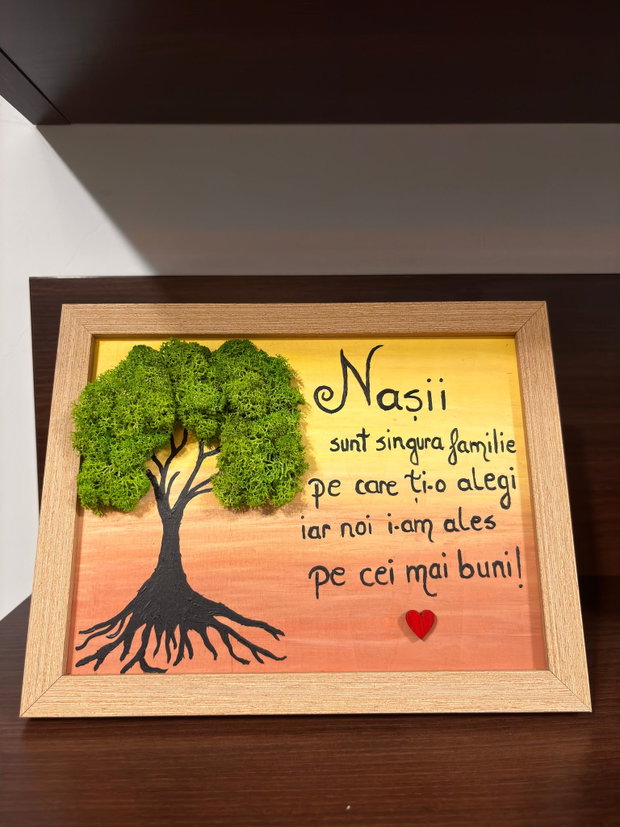Tablou handmade personalizat Cadou nasi / fini / familie din pietre, licheni, lemn
