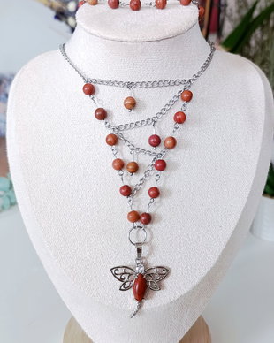 Set bijuterii handmade cu libelula, colier, cercei și brățară, oțel inoxidabil