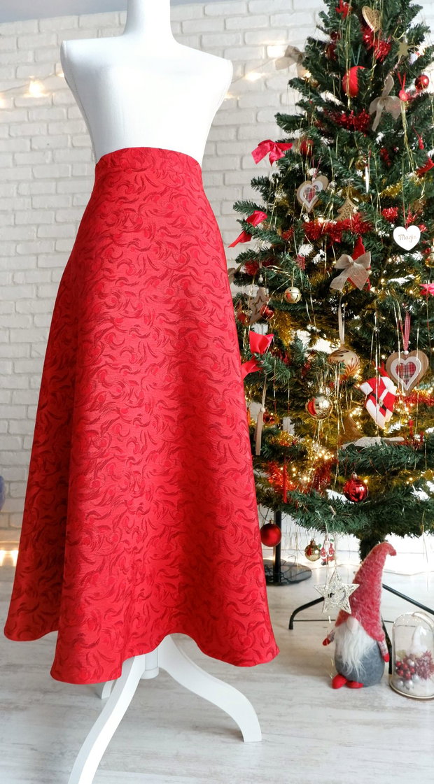 Fusta Lunga Eleganta Jacquard Rosu