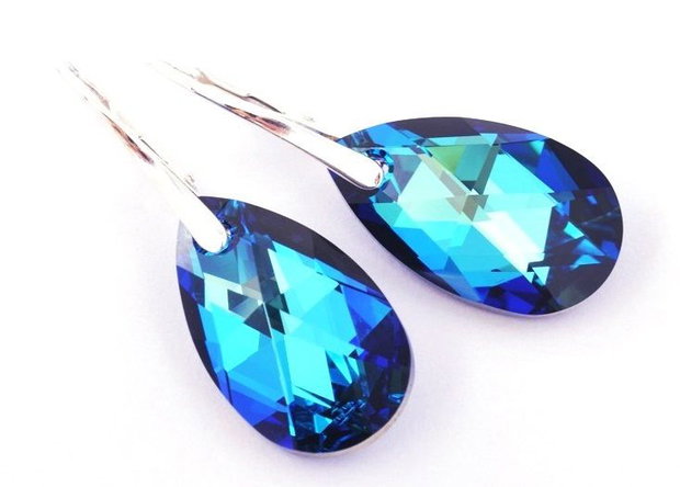 Cercei Cristale Swarovski si Argint 925 - CE253.1 - cercei albastri, cercei cristale mari, cercei stralucitori, cercei picatura, cadou romantic, cercei ocazie, cercei cadou, cadou iubita
