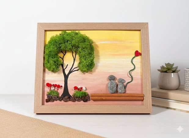 Cadou ziua indragostilor / Valentine's Day handmade din licheni si pietre, personalizabil