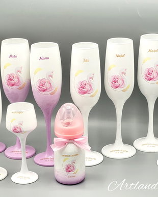 Pahare personalizate pentru botez cu tematica Lebădă