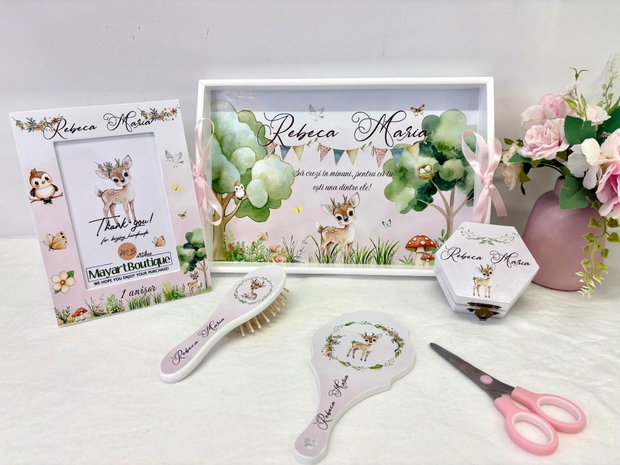 Set aniversar personalizat 1 anisor - Bambi- Tavita turta si accesorii