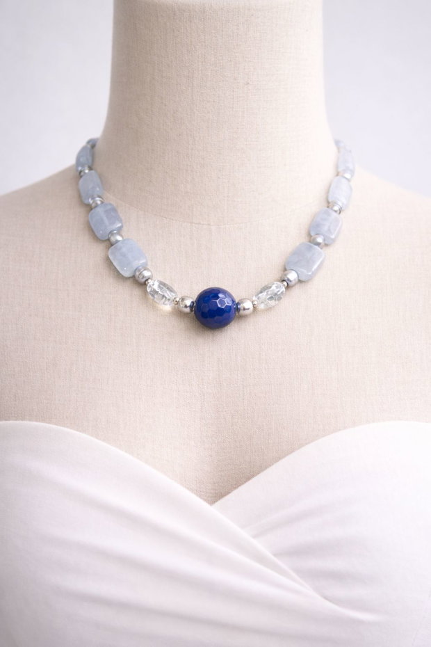 Colier handmade unicat - agat, jad, cristal stanca si perle cultura (cod1135)