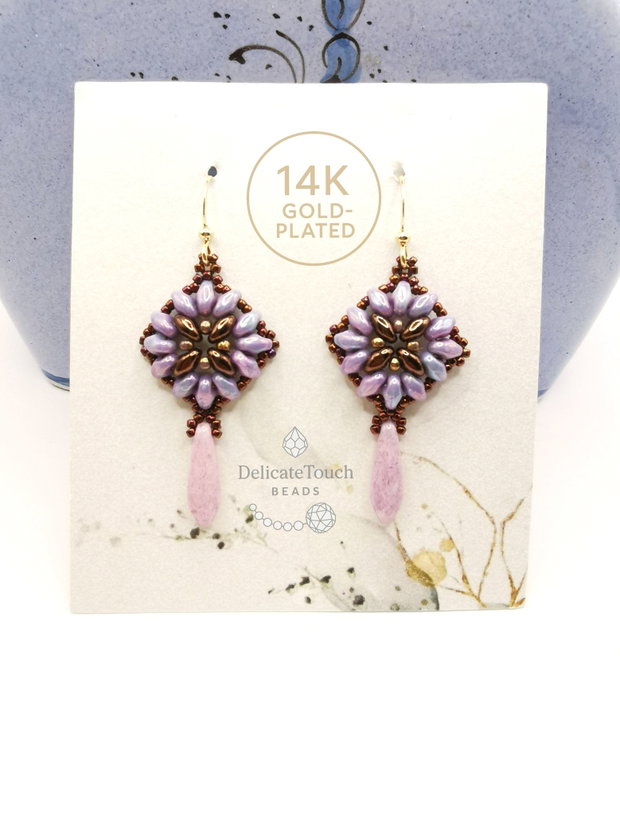 Cercei look vintage, Cercei dangle cu superduo, design floral