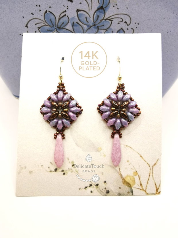 Cercei look vintage, Cercei dangle cu superduo, design floral