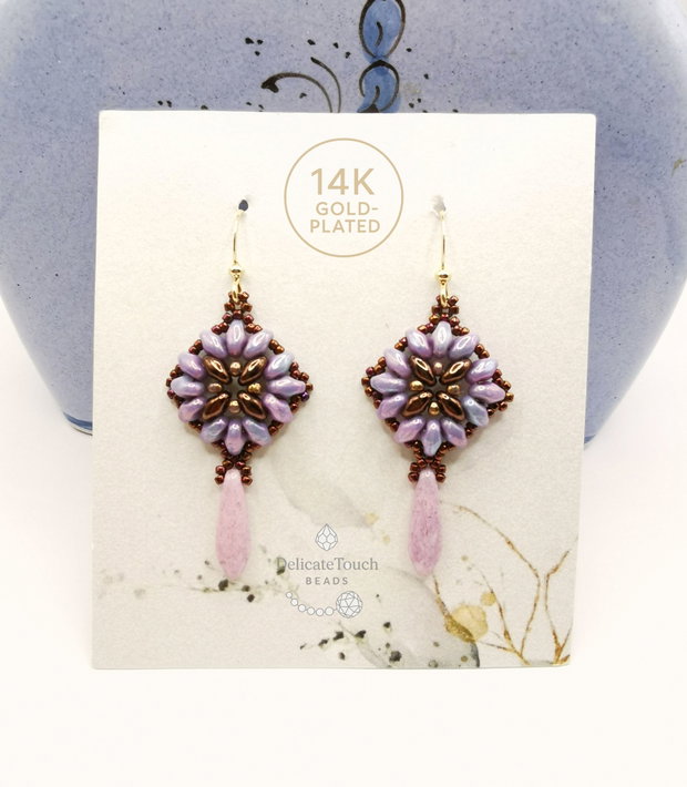 Cercei look vintage, Cercei dangle cu superduo, design floral