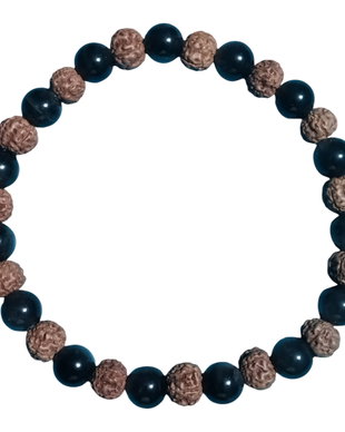 Bratara unicat din obsidian argintiu si lemn rudraksha