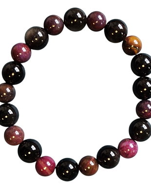 Bratara unicat din obsidian 10mm, ochi de tigru 8mm si sugilit 8mm