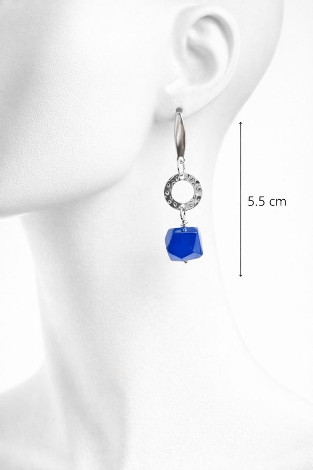 Cercei handmade cu pietre semipretioase - agate albastre (cod1351)