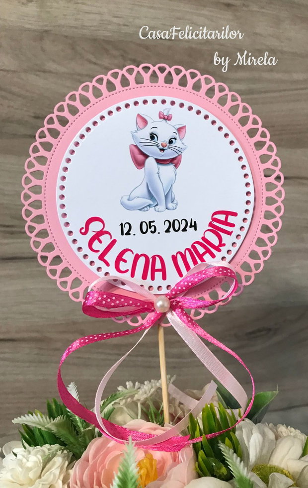 Decorațiune Pisicuța Marie personalizată- pentru tort sau candy bar