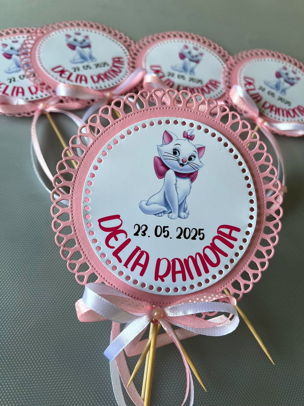 Decorațiune Pisicuța Marie personalizată- pentru tort sau candy bar