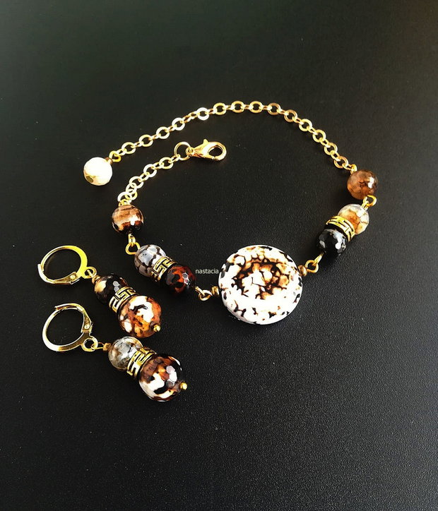 set agate dantelate alb maro