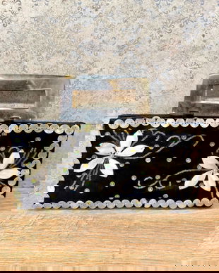 GEANTA VINTAGE 1920 CU MODEL DIN SIDEF NATURAL SI BRODERIE MANUALA PE MATASE NATURALA