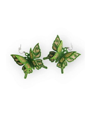 Cercei Fluture Verde cu Aripi Duble