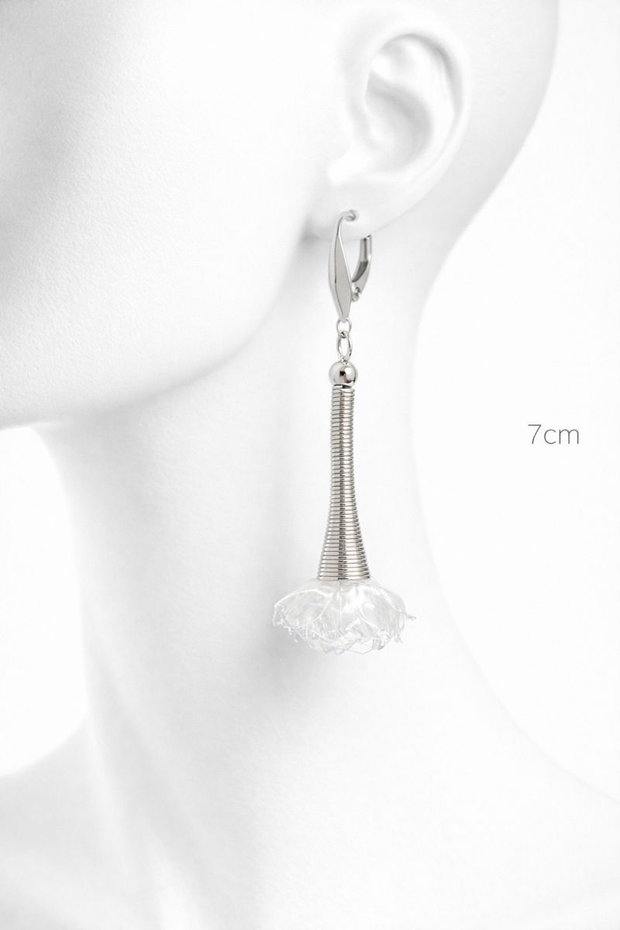 Cercei statement florali din plastic reciclat handmade, unicat (cod1371)