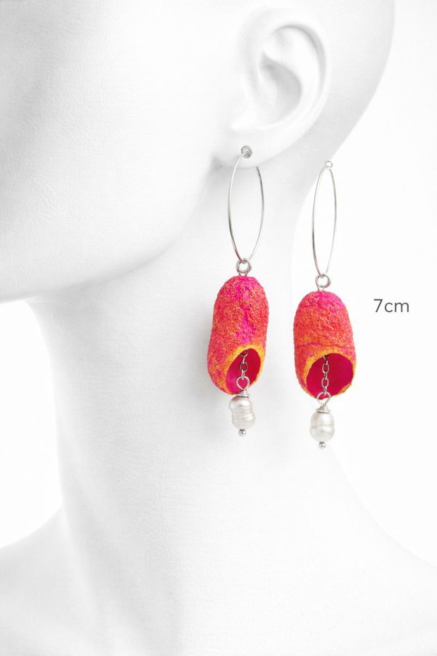 Cercei handmade din coconi de mătase cu perlă naturală (cod1308)