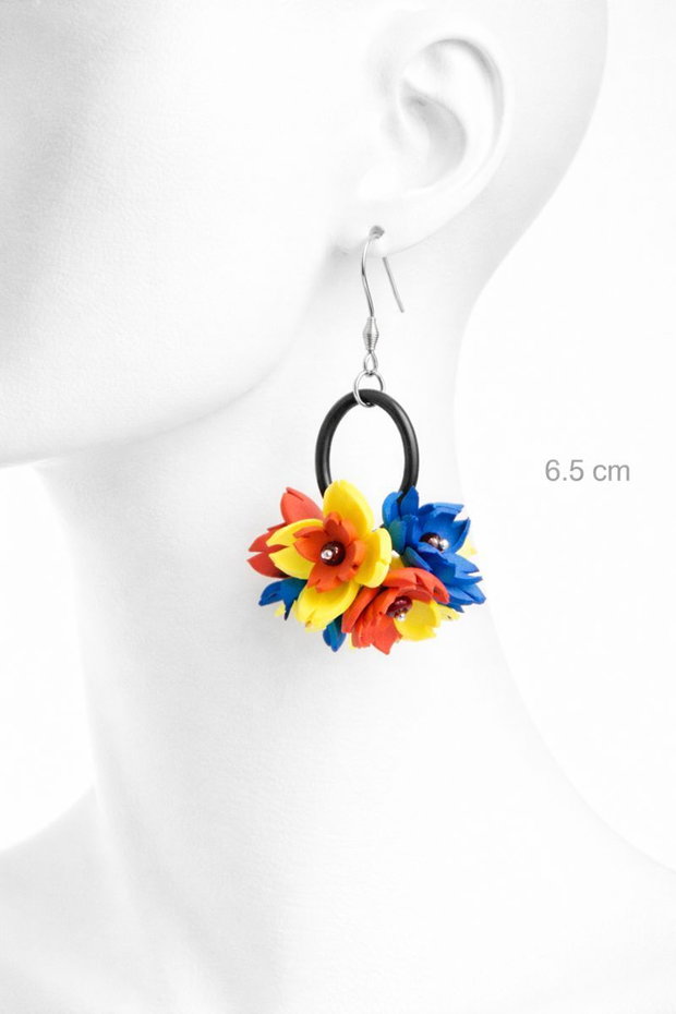 Cercei handmade statement - flori - Tricolorul Romaniei (cod1339)