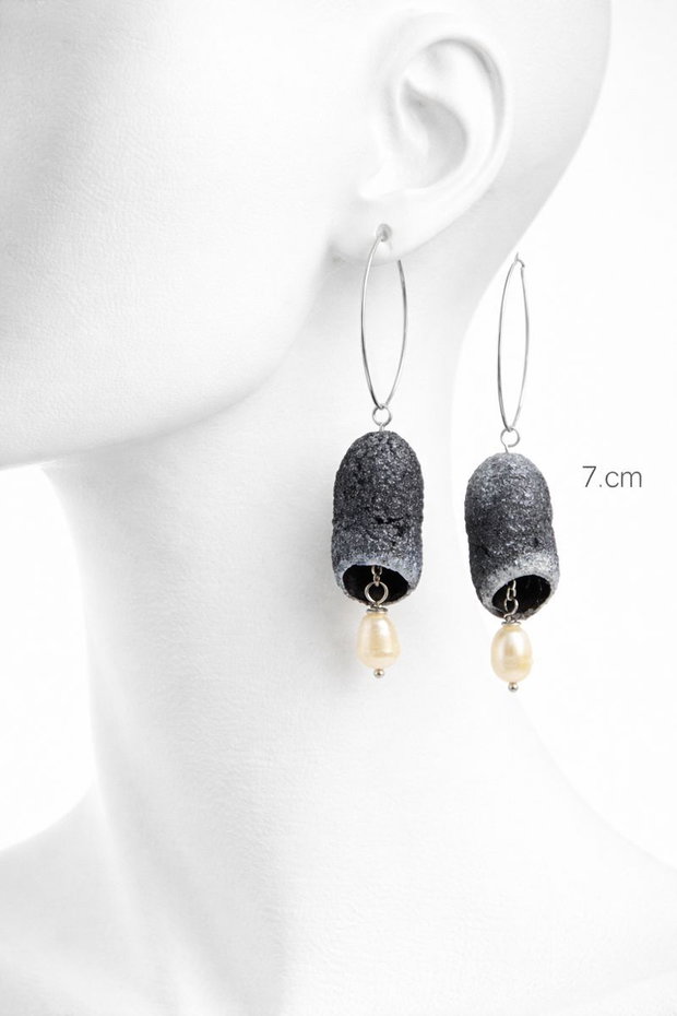 Cercei handmade din coconi de mătase cu perlă naturală (cod1309)