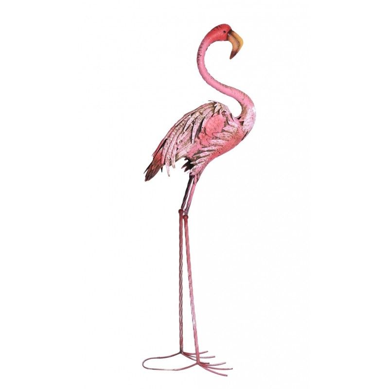 Pasare Flamingo din metal vopsit roz pentru gradina