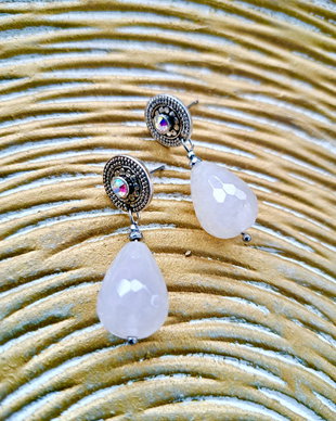 Cercei cuart roz & cristale zirconia