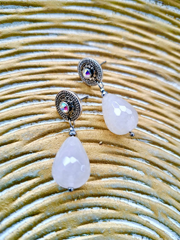 Cercei cuart roz & cristale zirconia